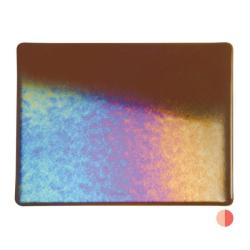 Bullseye Glass Sienna Transparent, Rainbow Iridescent, Double-Rolled, 3mm COE90