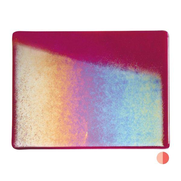 Bullseye Glass Cranberry Pink Transparent, Rainbow Iridescent, Double-rolled, 3mm COE90