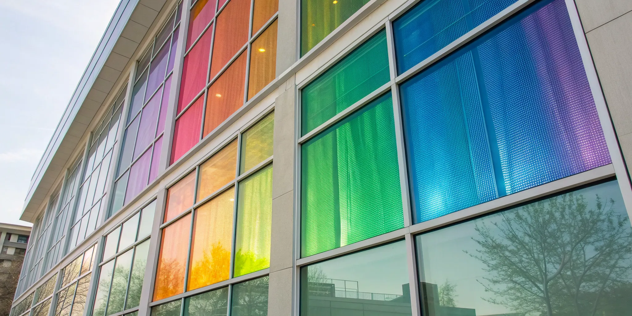 A selection of CBS dichroic glass showing a spectrum of brilliant colors and shimmering textures.
