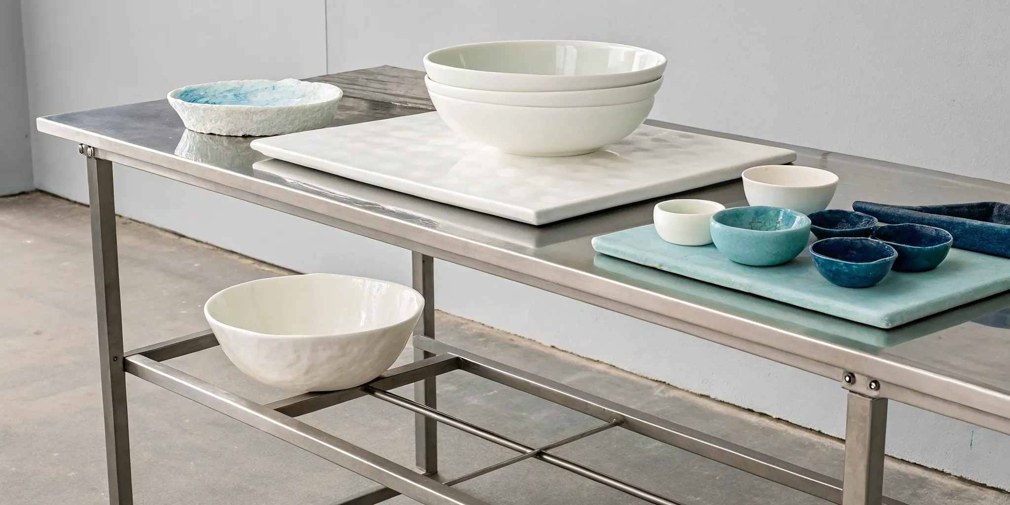 Different types of glass slumping molds, including bowl and platter shapes.
