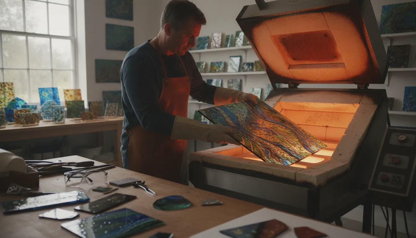 glass fusing kiln in a bright studio workshop