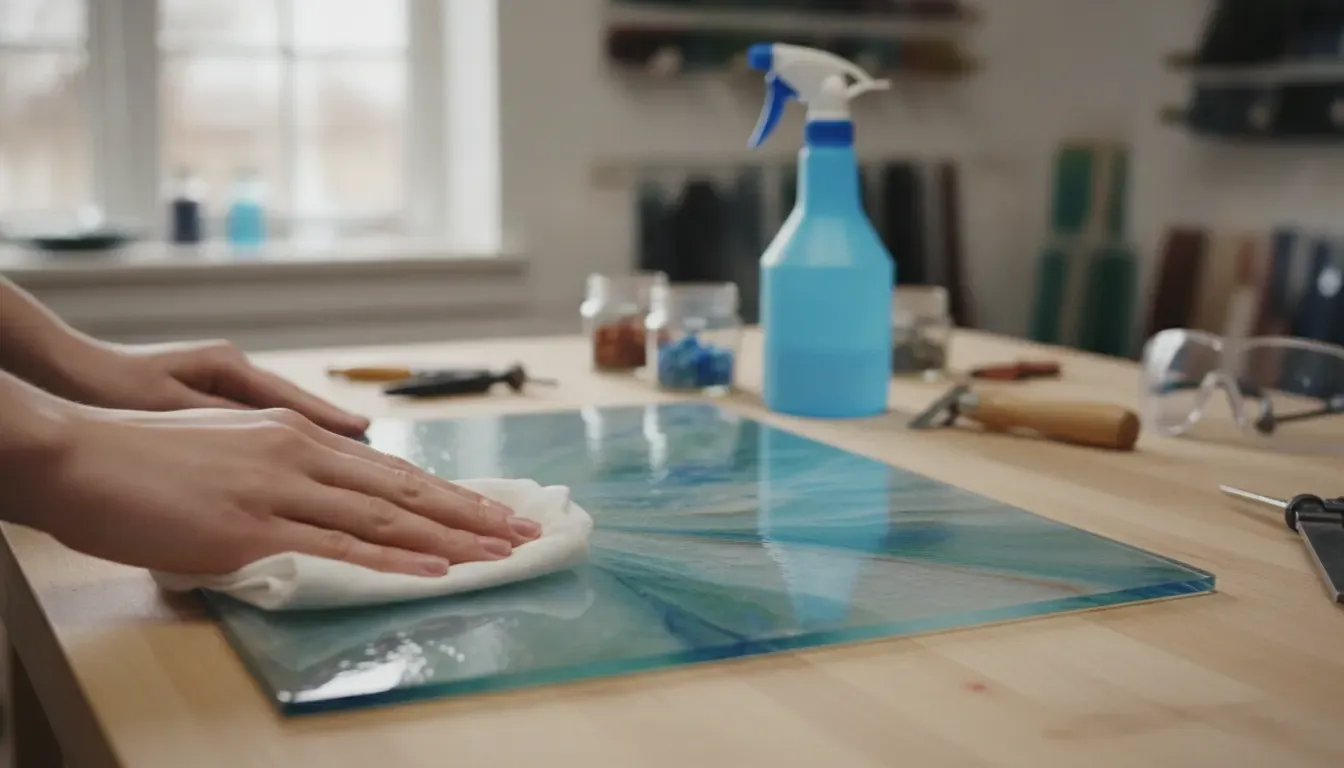 Artist wiping a glass sheet clean before fusing or painting