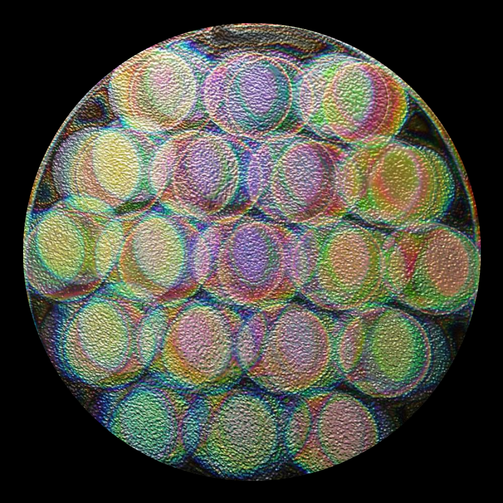 CBS Dichroic Coating Balloons 3 Pattern on Wissmach Thin Black Moss Textured Glass COE90