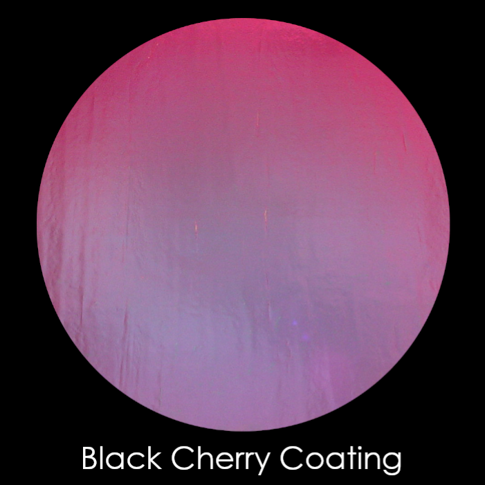 CBS Dichroic coating Black Cherry Voltage pattern on Wissmach Thin Black Florentine textured  Glass COE90