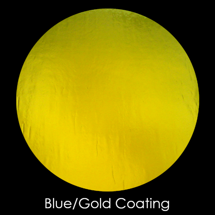 CBS Dichroic Coating Blue/ Gold Fusion Pattern on Thin Black Glass COE90
