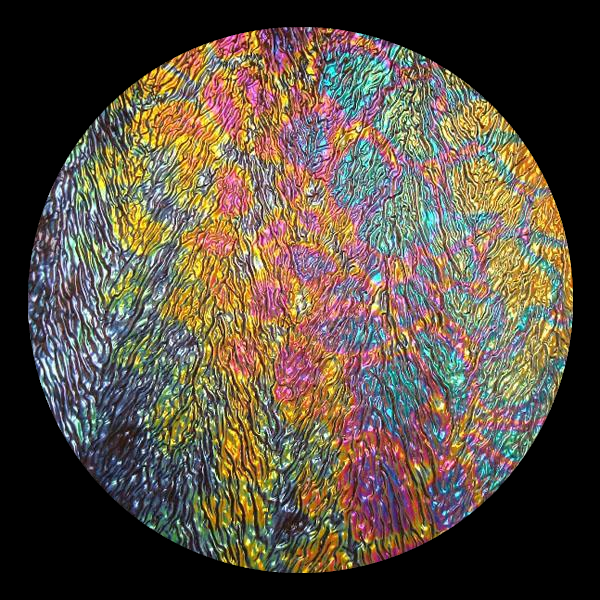 CBS Dichroic Coating Cool Lava Pattern on Black Herringbone Ripple Glass COE90