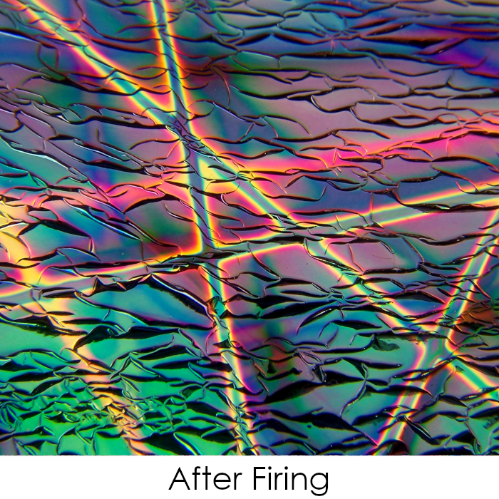 CBS Dichroic Coating Crinklized Mixture Pixie Stix Pattern on Thin Black Glass COE90