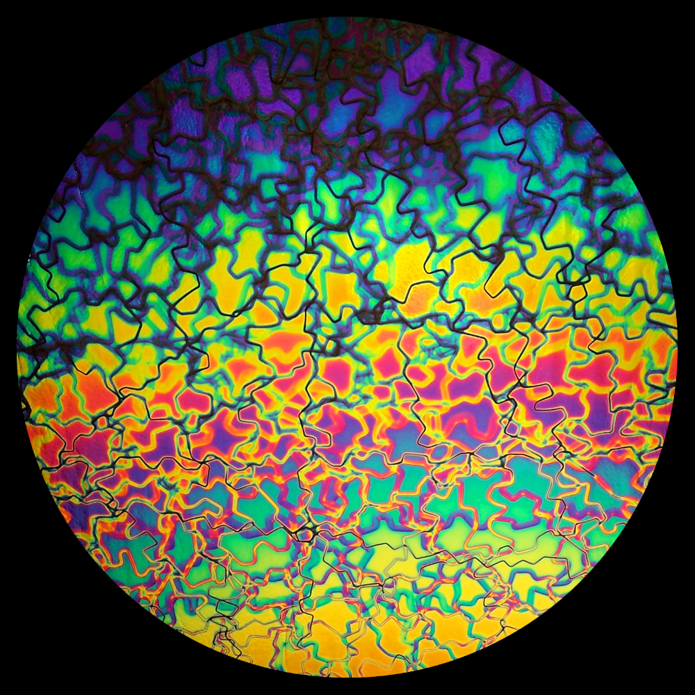 CBS Dichroic Coating Crinklized Rainbow 2 Fusion Pattern on Thin Black Glass COE90