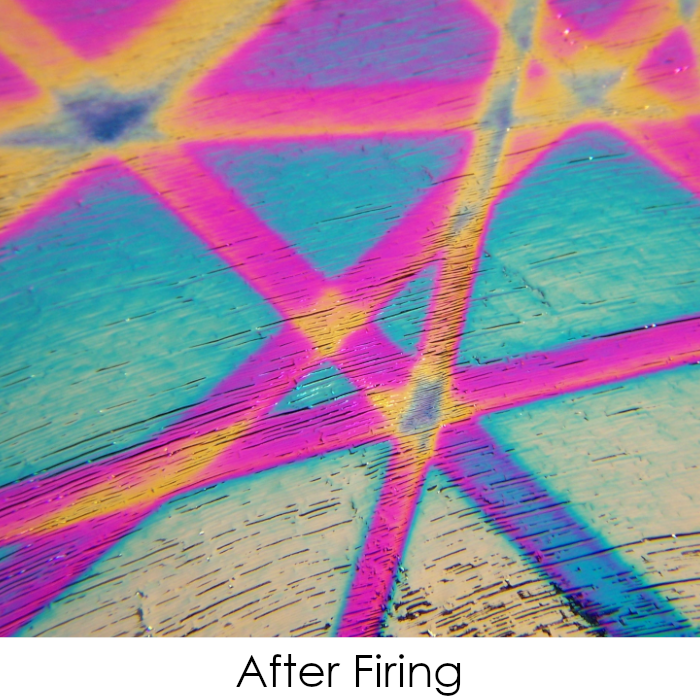 CBS Dichroic Coating Crinklized Rainbow 2 Pixie Stix Pattern on Thin Clear Glass COE90