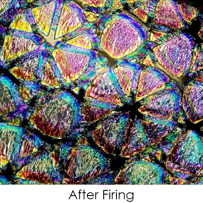 CBS Dichroic Coating Crinklized Rainbow Geodesic Pattern on Thin Black Glass COE90