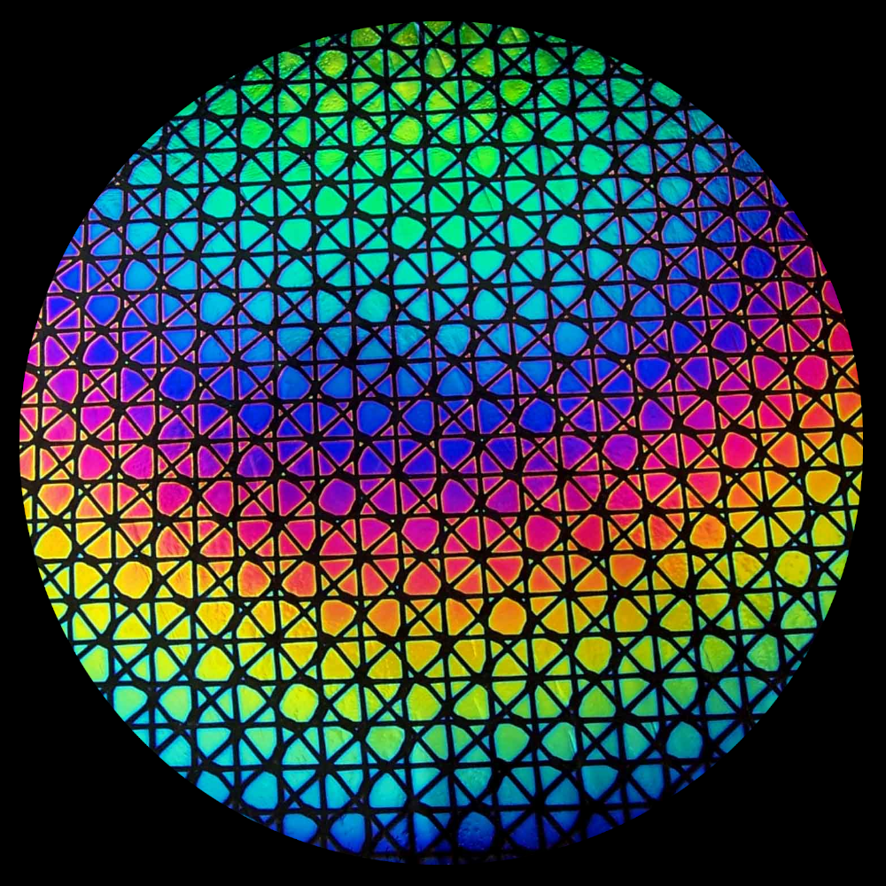 CBS Dichroic Coating Crinklized Rainbow Geodesic Pattern on Thin Black  Glass COE96