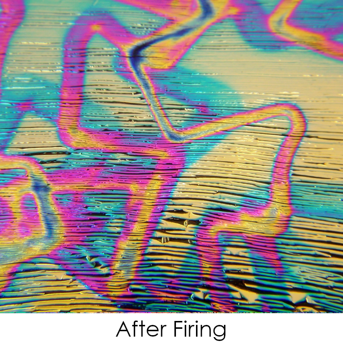 CBS Dichroic Coating Crinklized Splinter Rainbow Fusion Pattern on Thin Black Glass COE90