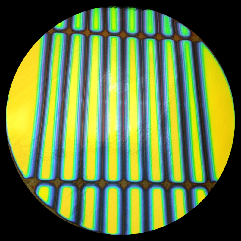 CBS Dichroic Coating Cyan/ Copper 1.5 Stripes Pattern on Thin Black Glass COE90