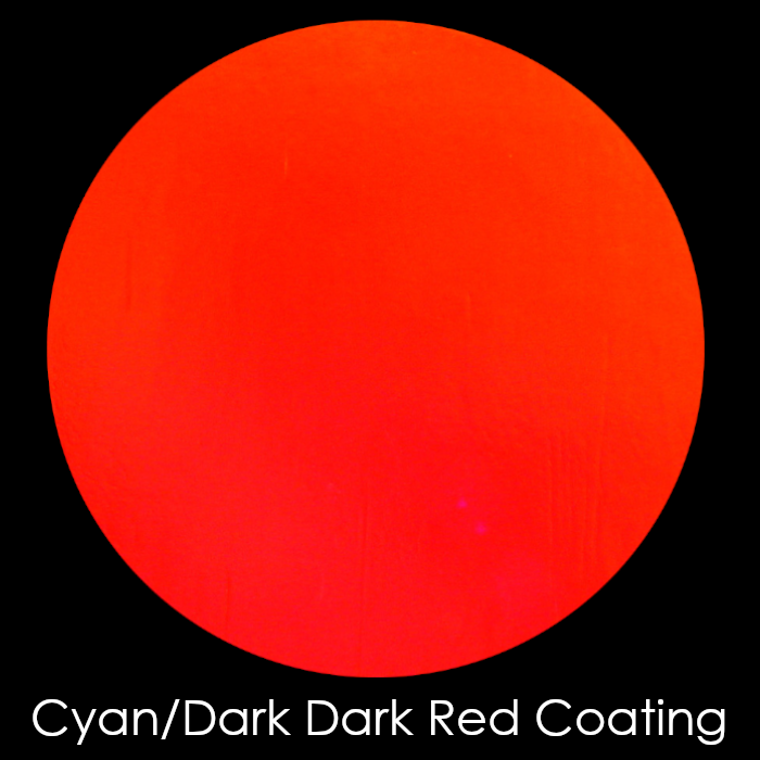 CBS Dichroic Coating Cyan/ Dark Dark Red on Wissmach Thin Black Dew Drop Textured Glass COE96