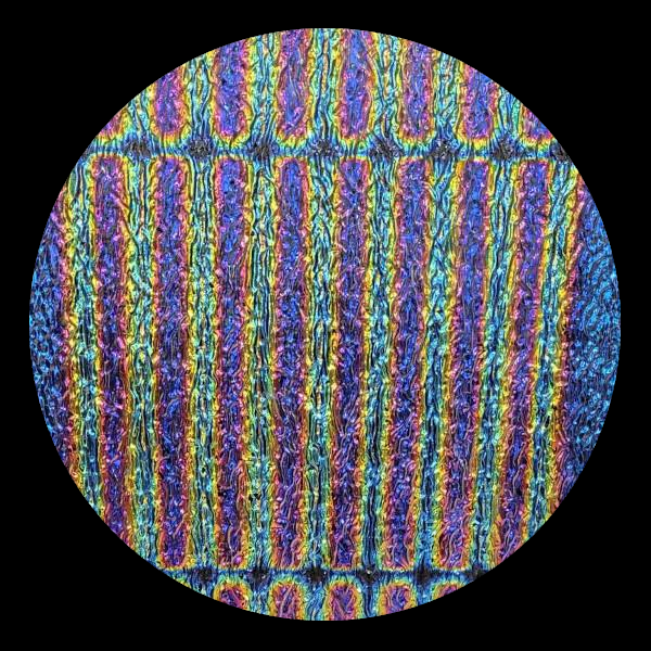 CBS Dichroic Coating Green/ Magenta Blue 1.5 Stripes Pattern on Clear Ripple Glass COE90