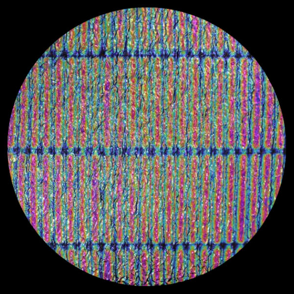 CBS Dichroic Coating Green/ Magenta Blue 3/4 Stripes Pattern on Black Ripple Glass COE96