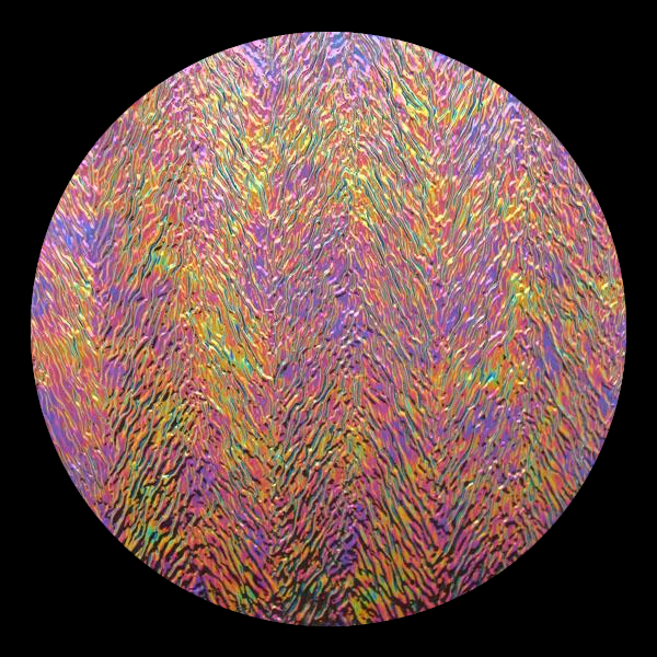 CBS Dichroic Coating Green/ Magenta Blue Aurora Borealis Pattern on Black Herringbone Ripple Glass COE90