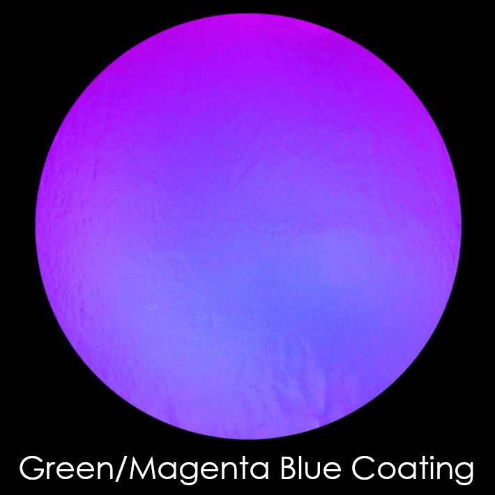 CBS Dichroic Coating Green/ Magenta Blue Fusion Pattern on Wissmach Thin Black Moss Textured Glass COE90