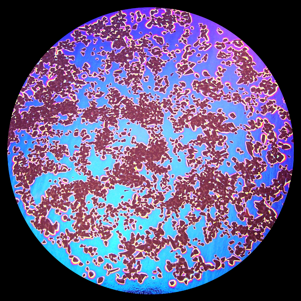 CBS Dichroic Coating Green/ Magenta Blue Splatter Pattern on Thin Black Glass COE90