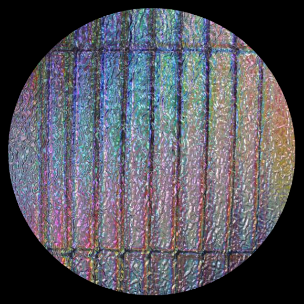 CBS Dichroic Coating Mixture 1 1/2 Tropical Rays Pattern on Clear Ripple Glass COE96