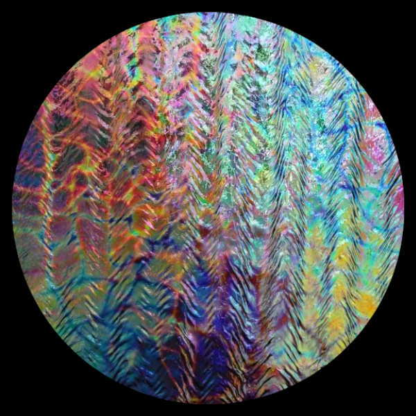 CBS Dichroic Coating Mixture Reptilian Pattern on Black Herringbone Ripple Glass COE90