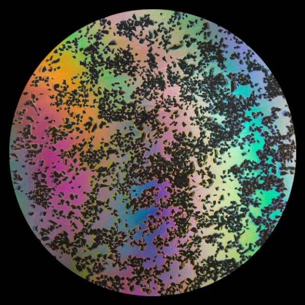 CBS Dichroic Coating Mixture Splatter Pattern on Thin Black Glass COE90