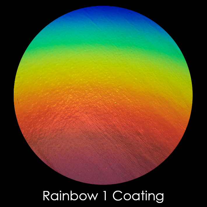 CBS Dichroic Coating Rainbow 1 on Oceanside Clear Rainwater Texture Glass COE96