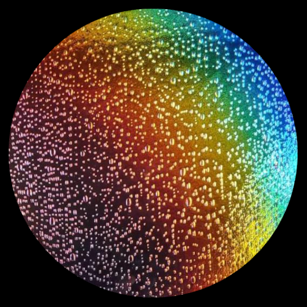 CBS Dichroic Coating Rainbow 1 on Oceanside Clear Rainwater Texture Glass COE96