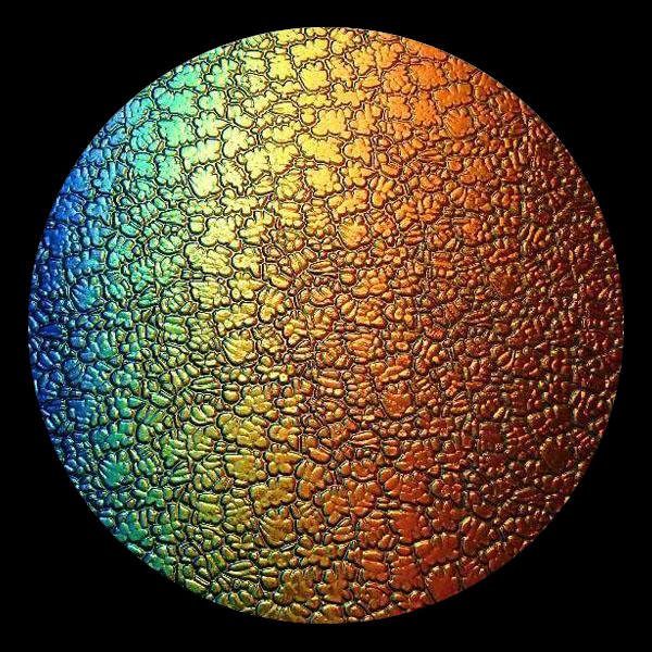 CBS Dichroic Coating Rainbow 1 on Wissmach Thin Black Figure C Textured Glass COE90