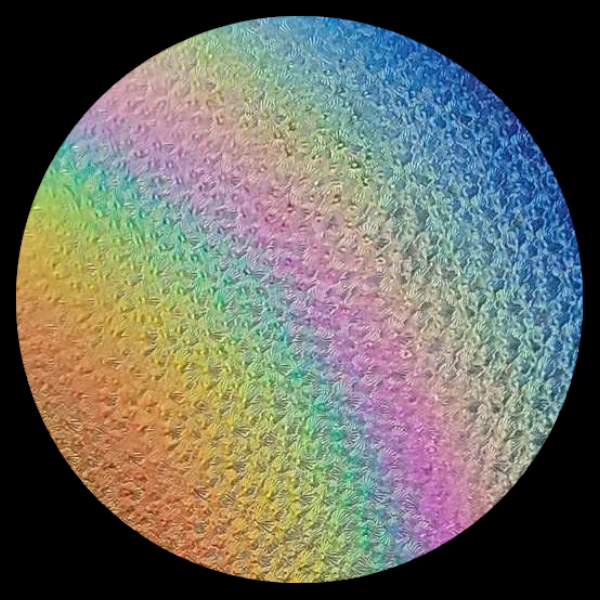 CBS Dichroic Coating Rainbow 2 on Wissmach Thin Clear Florentine Textured Glass COE96