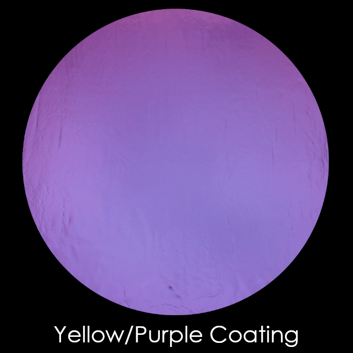 CBS Dichroic Coating Yellow/ Purple on Wissmach Thin Black Florentine Textured Glass COE96