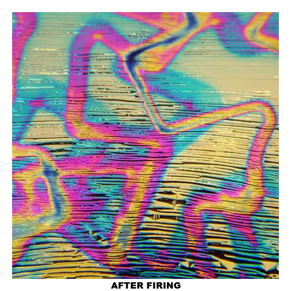 CBS Dichroic Coating Crinklized Rainbow 2 Fusion Pattern on Thin Black Glass COE90