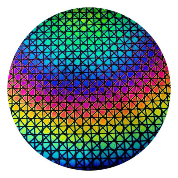 CBS Dichroic Coating Crinklized Rainbow Geodesic Pattern on Thin Black Glass COE90