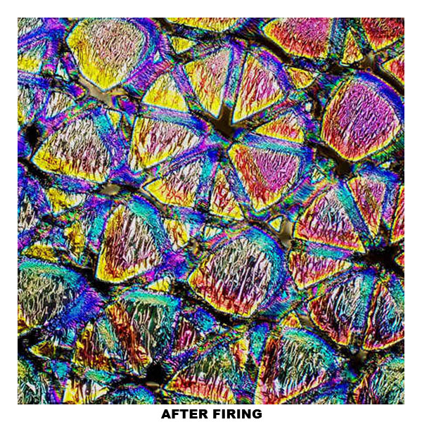 CBS Dichroic Coating Crinklized Rainbow Geodesic Pattern on Thin Black Glass COE90