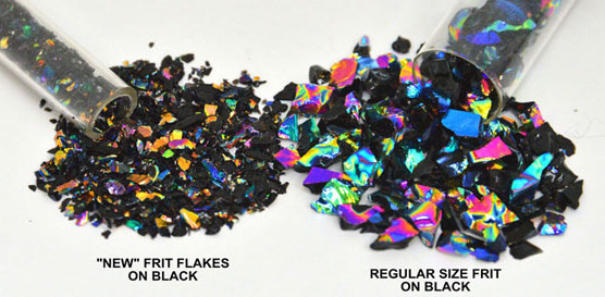 CBS Rainbow Dichroic Frit Flakes 1oz On Black Glass COE90