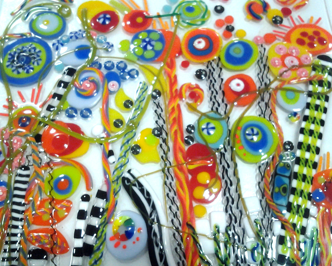 Twisted Cane Clear with Yellow, Red and Orange Double Twist Cane COE90