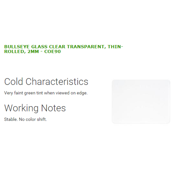 Bullseye Glass Clear Transparent, Thin-rolled, 2mm COE90