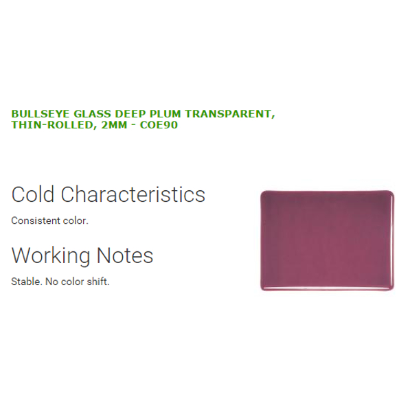 Bullseye Glass Deep Plum Transparent, Double-rolled, 3mm COE90