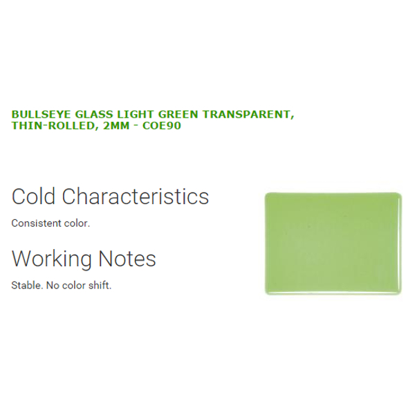 Bullseye Glass Light Green Transparent, Double-rolled, 3mm COE90