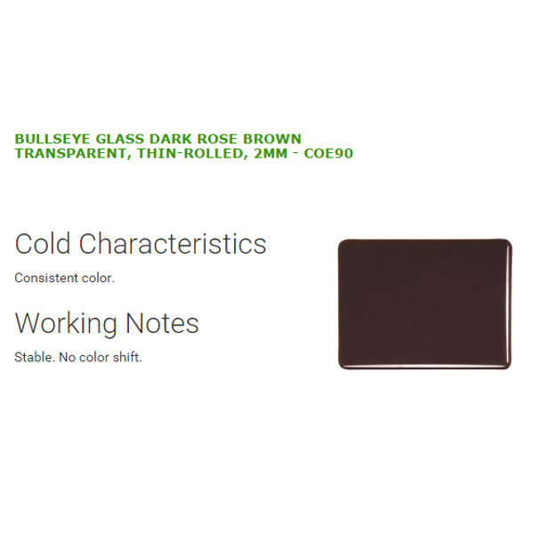 Bullseye Glass Dark Rose Brown Transparent, Double-rolled, 3mm COE90