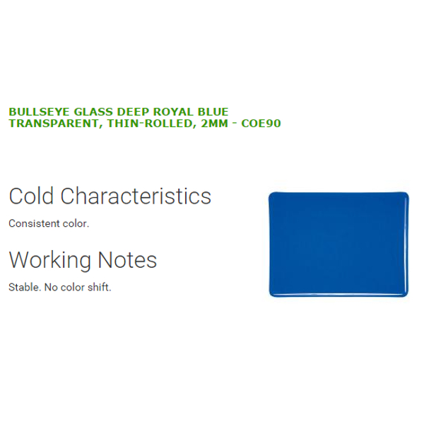 Bullseye Glass Deep Royal Blue Transparent, Thin-rolled, 2mm COE90