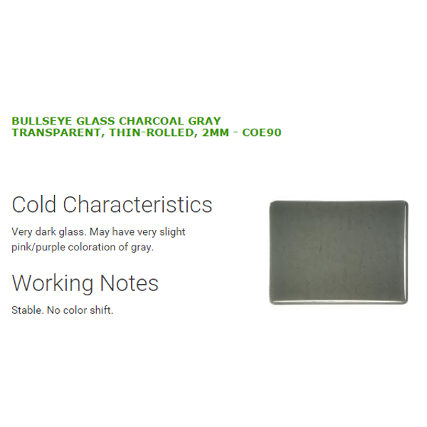 Bullseye Glass Charcoal Gray Transparent, Double-rolled, 3mm COE90