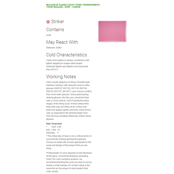 Bullseye Glass Light Pink Transparent, Thin-rolled, 2mm COE90