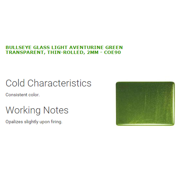 Bullseye Glass Light Aventurine Green Transparent, Double-rolled, 3mm COE90