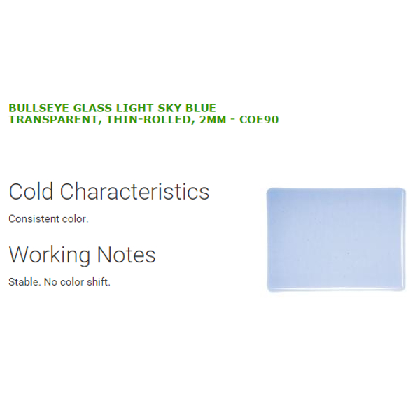 Bullseye Glass Light Sky Blue Transparent, Double-rolled, 3mm COE90