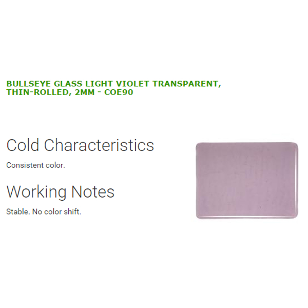 Bullseye Glass Light Violet Transparent, Thin-rolled, 2mm COE90
