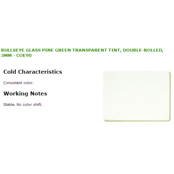 Bullseye Glass Pine Green Transparent Tint, Double-rolled, 3mm COE90