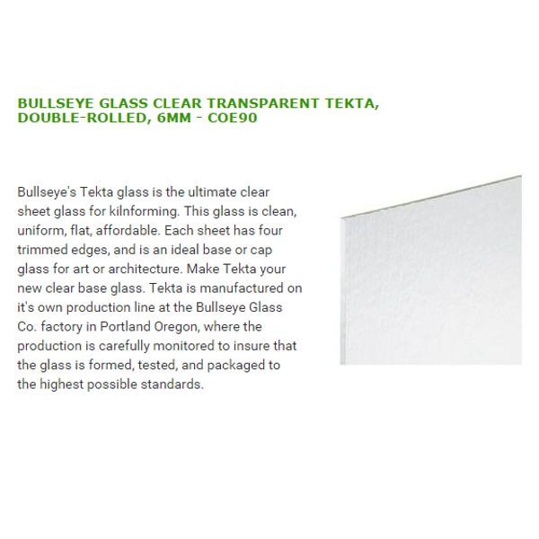 Bullseye Glass Clear Transparent Tekta, Double-rolled, 6mm COE90