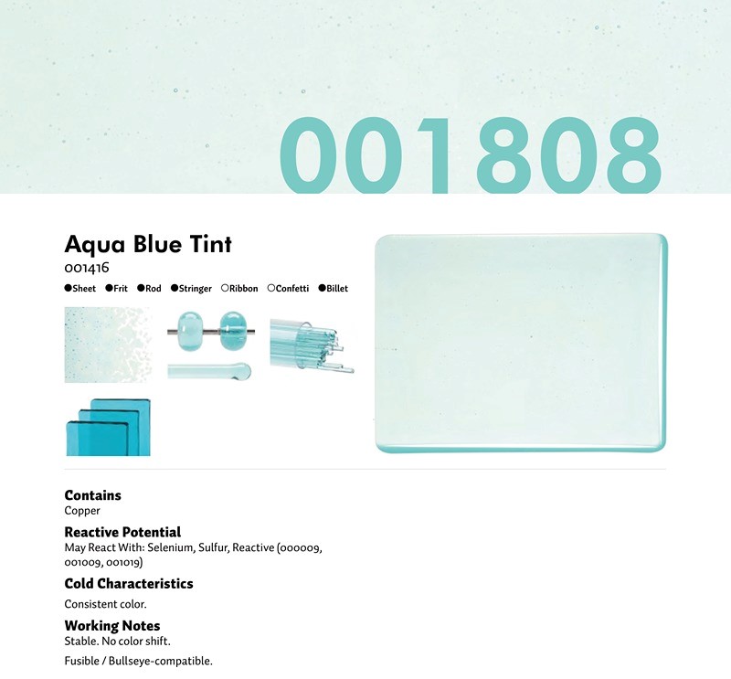 Bullseye Glass Aqua Blue Transparent Tint, Double-rolled, 3mm COE90