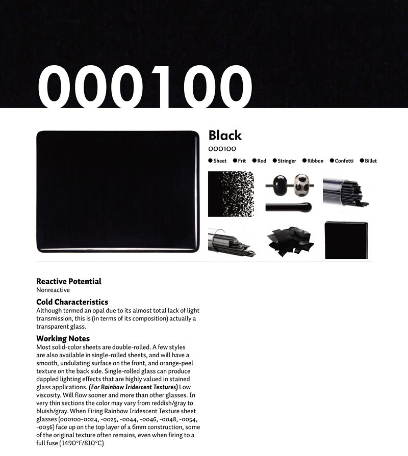 Bullseye Glass Black Opalescent, Prismatic Texture, Iridescent, 3mm COE90